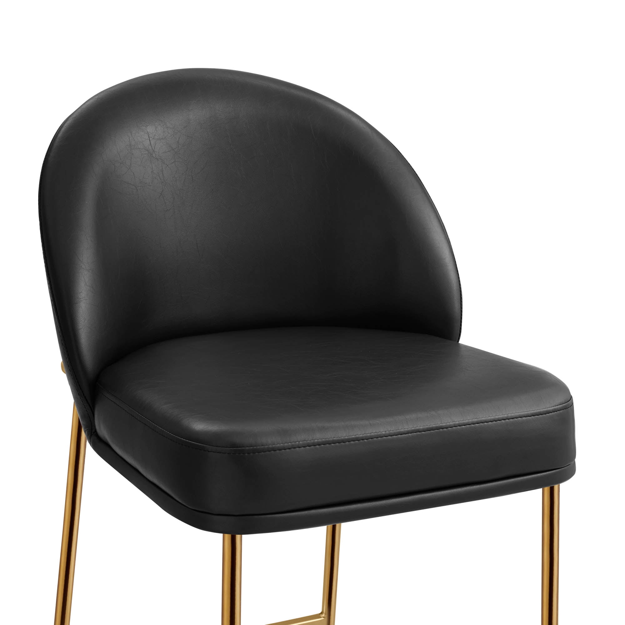 Spruce & Spring Modern Counter Bar Stool with Metal Arc Backrest and Upholstered Seat Set of 2, Black with Bronze Legs