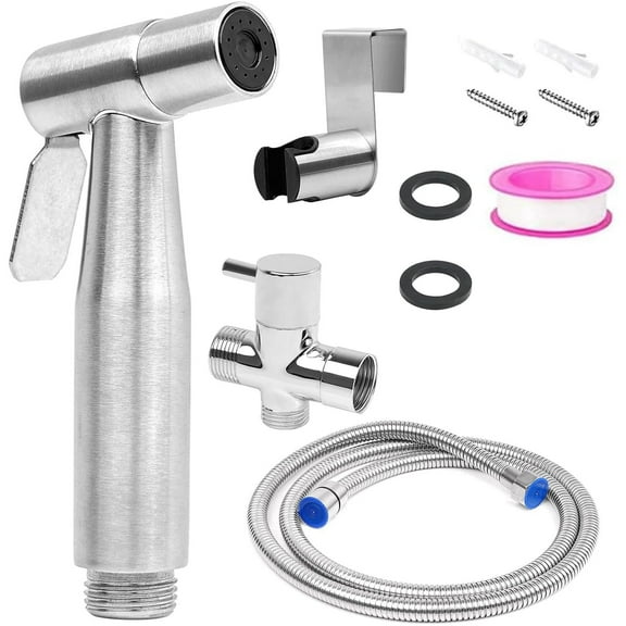 Handheld Bidet Sprayer for Toilet, Adjustable Water Pressure with Bidet Hose for Feminine Wash, Stainless Steel Toilet Bidet for Baby Diaper Sprayer, Silver