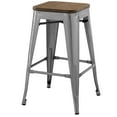thumbnail image 3 of Counter Stool Chair, Set of 2, Wood, Metal Steel, Gunmetal Silver, Modern Contemporary Urban Design, Bar Pub Cafe Bistro Hotel Restaurant Hospitality, 3 of 4