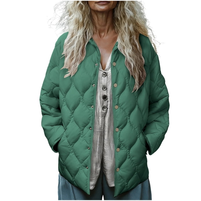 ZVNAΖH Womens Lightweight Quilted Jacket Fall Button Down Diamond Puffer Jackets Winter Warm Padded Coat with Pockets