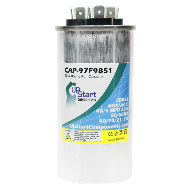 45 / 5 MFD 440 Volt Dual Round Run Capacitor Replacement for Carrier  HC98KA046 - CAP-97F9851, UpStart Components Brand