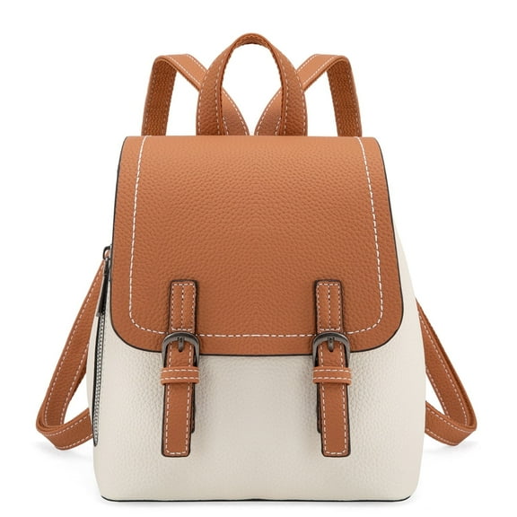 Montana West Small Backpack for Women Vegan Leather Mini Backpack Purse for Women Colorblock Backpack Cute Convertible Shoulder Bag, Beige