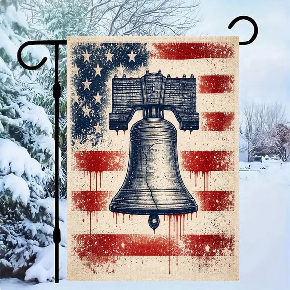 RKSupls Patriotic Linen Double Sided Garden Flag, Independence Day Themed Yard Decor, Liberty Bell Drip Paint American Flag Outdoor Banner for Holiday Lawn