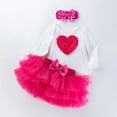 thumbnail image 2 of Otqutp 0-18 Months Baby Girls Heart Embroidery Long Sleeve Romper Bodysuit Tutu Tulle Skirt Headband Valentine's Day Dress Outfit Clothes Set(A-Hot Pink,3-6 Months), 2 of 8