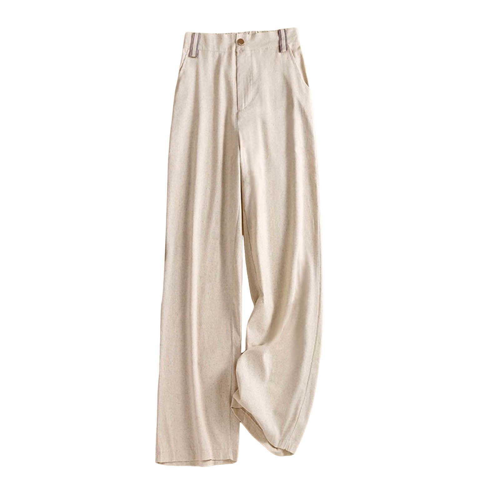 JHLZHS Linen Joggers for Women Summer New Large Size Loose Solid Color Cotton and Linen High Waist Straight Trousers for Women Casual Pants White