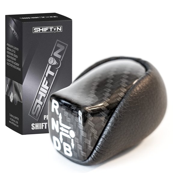 SHIFTIN Black Carbon Fiber Gear Shift Knob Lever Shifter for Toyota Prius Prime Plug-in Hybrid AWD-e (Black Leather / Carbon Fiber Pattern)