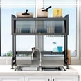 thumbnail image 4 of Estante Para Secar Platos Sobre El Fregadero De La Cocina, Multifuncional De Acero Al Carbono, 2 Niveles, A Prueba De Polvo, Elegante Estante Para Secar Platos Sobre El Fregadero,, 4 of 7