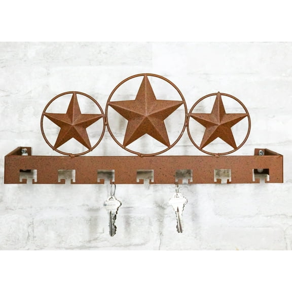 Rustic Western Triple Lone Star Circles Metal Wall Key Hooks Decor Plaque