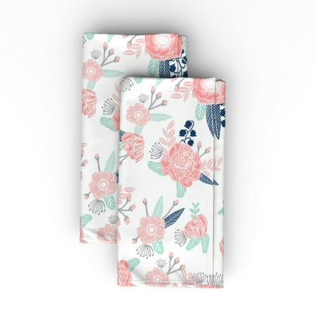 

Cotton Sateen Dinner Napkins (Set of 2) - Florals Flowers Baby Girl Nursery Girls Cute Pink Mint Floral Bohemian Spring Flowery Print Cloth Dinner Napkins by Spoonflower