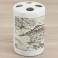 thumbnail image 1 of Hummingbirds Ceramic Toothbrush Holder, Birds and Flowers Monochromic Classical Design Nostalgia Ornate, Decorative Versatile Countertop for Bathroom, 4.5" X 2.7", Cream Beige Brown, by Ambesonne, 1 of 4