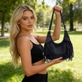 thumbnail image 4 of Tassel Faux Leather Handbag Large Capacity Top Handles Shoulder Bag 3in1 Convertible Satchel With Removable Crossbody Strap Soft Textured Purse For Women, 4 of 7