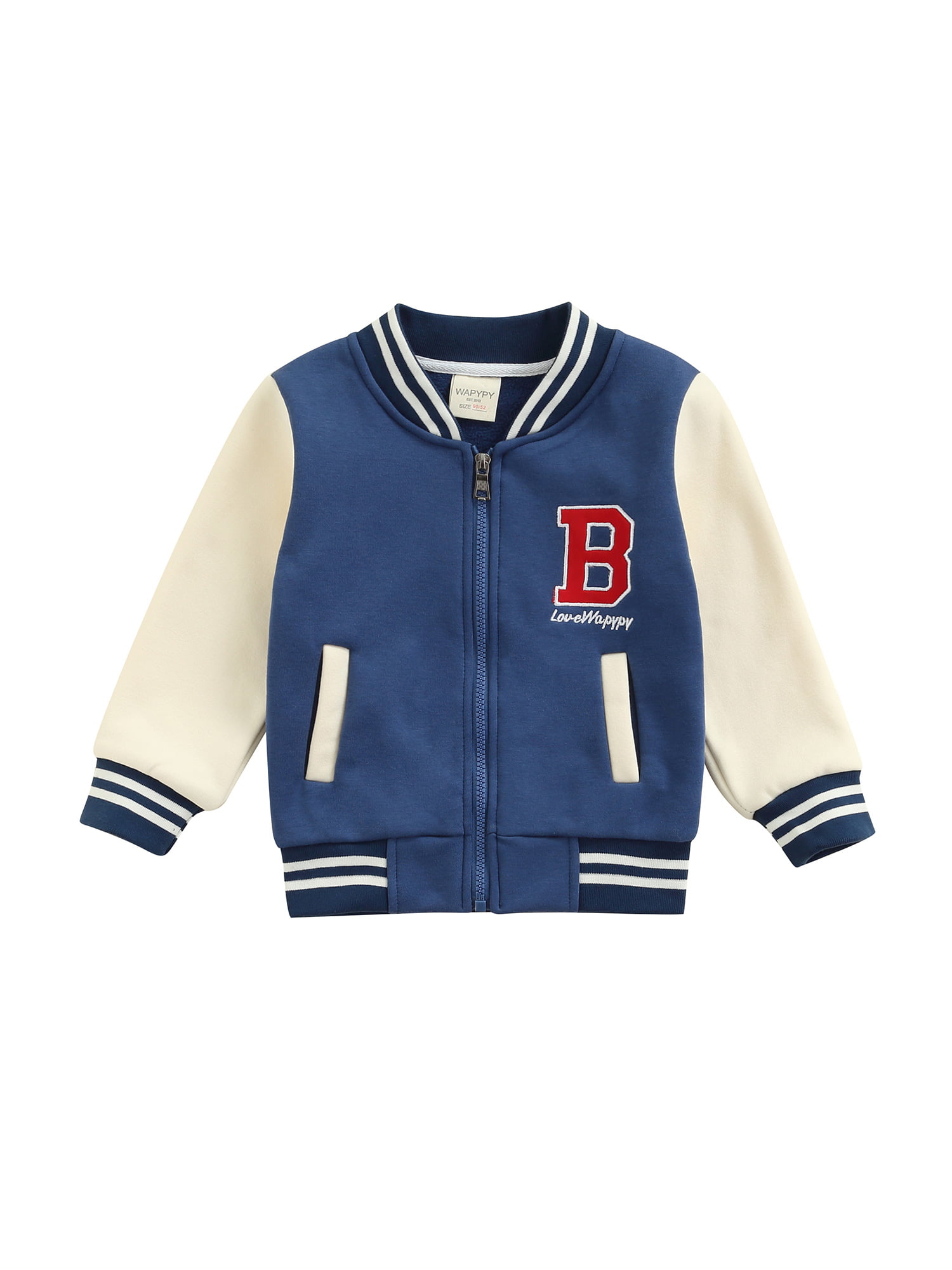 Biekopu Girls Boys Baseball Bomber Jacket Long Sleeve Block Sweatshirts Varsity Style School Jackets (Navy Blue, 2-3T) -