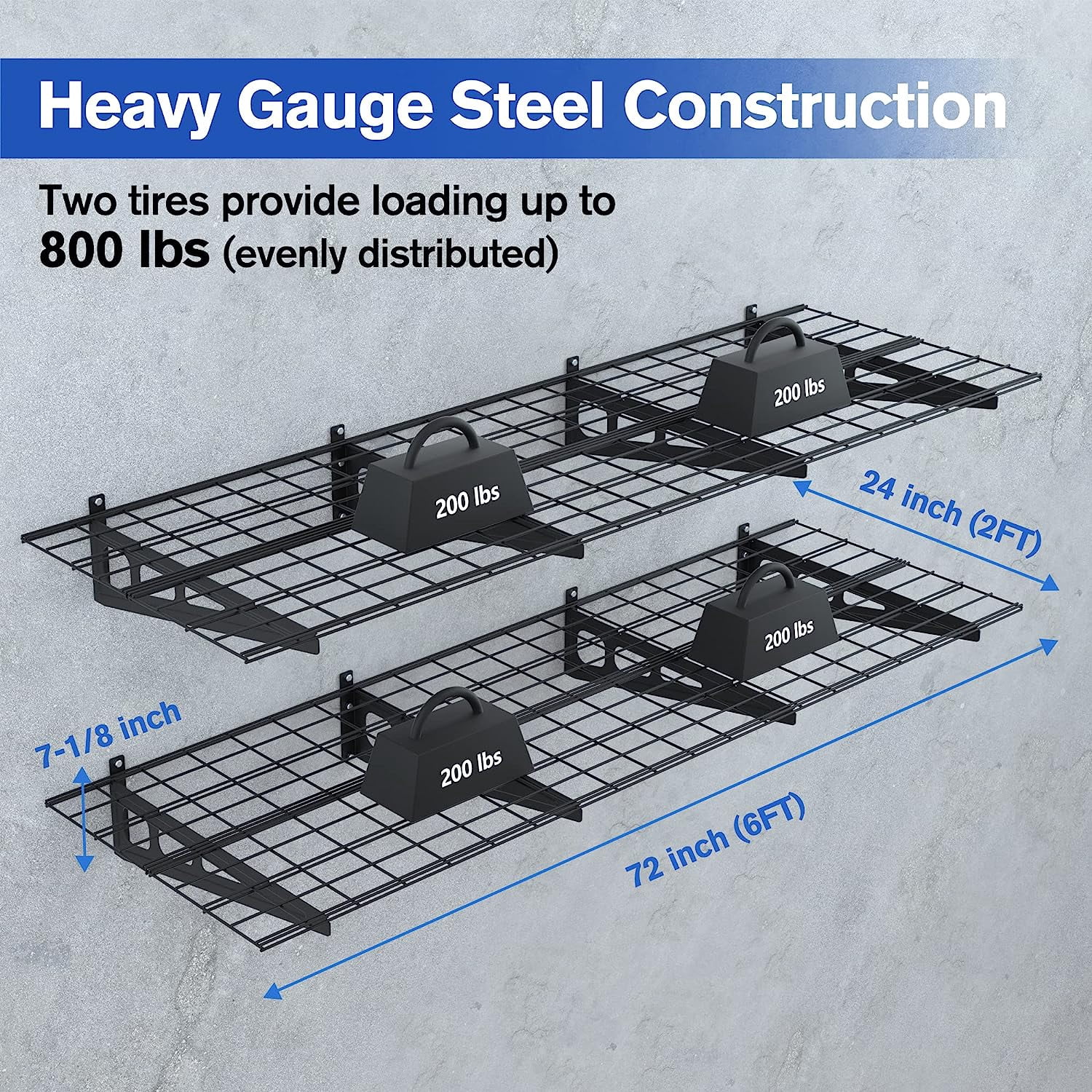 WORKPRO Garage 2-Tiers Metal 12.99"W x 4.53"H Storage Shelves Holds up to 800 lb Maximum Load Weight Capacity, Black
