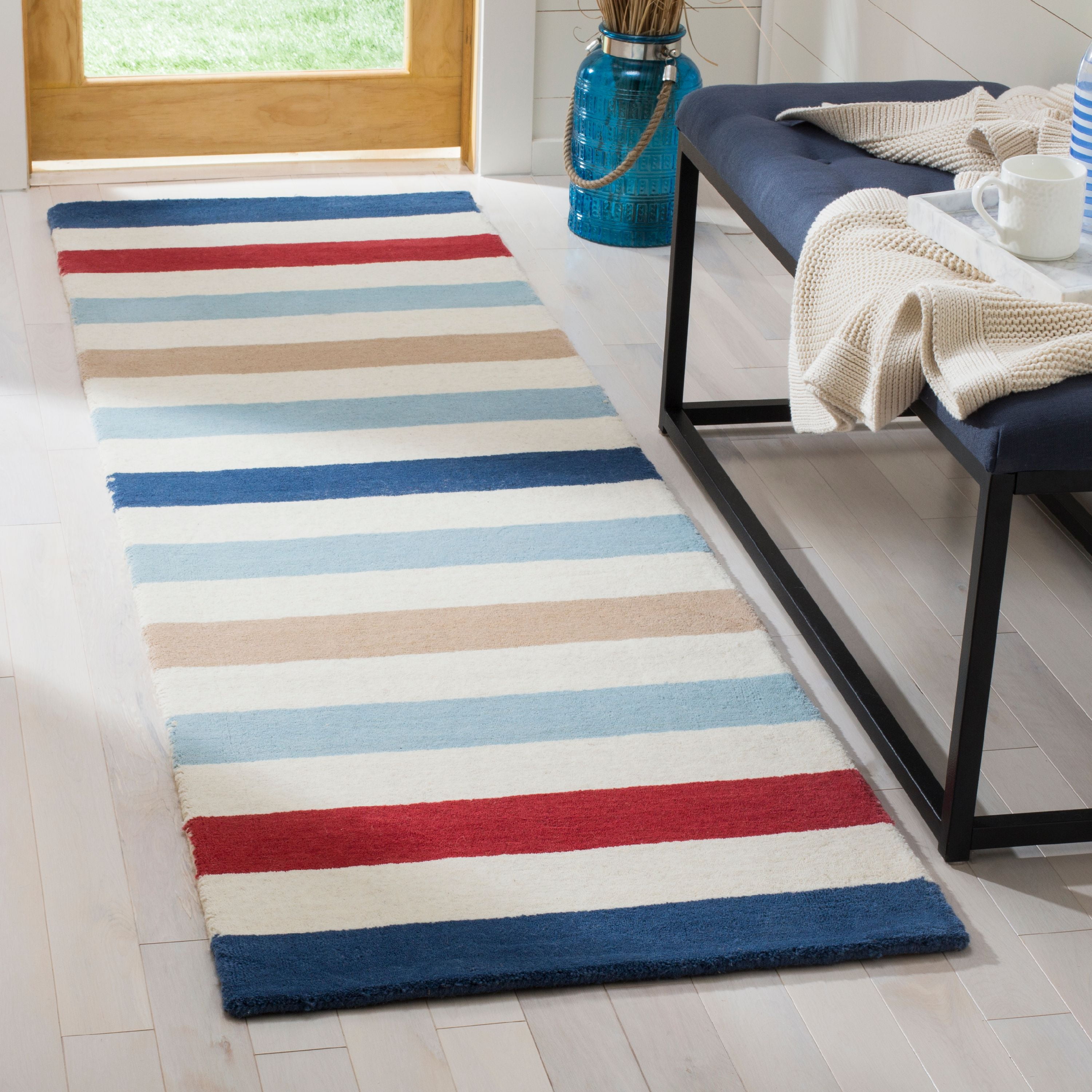 SAFAVIEH Martha Stewart Circus Stripe Wool Runner Rug, Azurite, 2'3" x