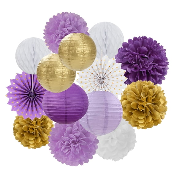 Purple-Gold Party Decorations Streamers Lanterns -