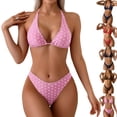 thumbnail image 6 of Lerpwige Women's 2 Piece Polka Dots Halter Bikini Set Tie Back Vacation String Swimsuit, 6 of 6