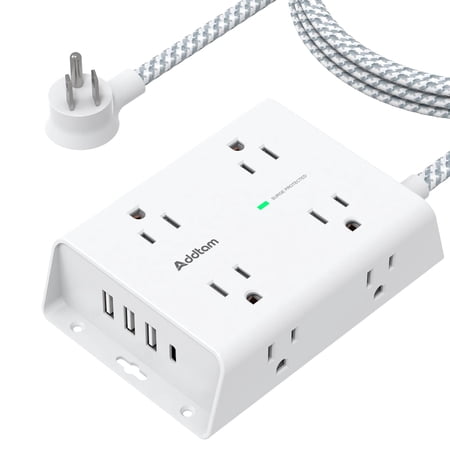 Surge Protector Power Strip - 8 Widely Outlets with USB Ports(1 USB C Outlet), Addtam 3-Side Outlet Extender Strip with 5Ft Extension Cord, Flat Plug, Wall Mount for Dorm Home Office, ETL Listed BE4