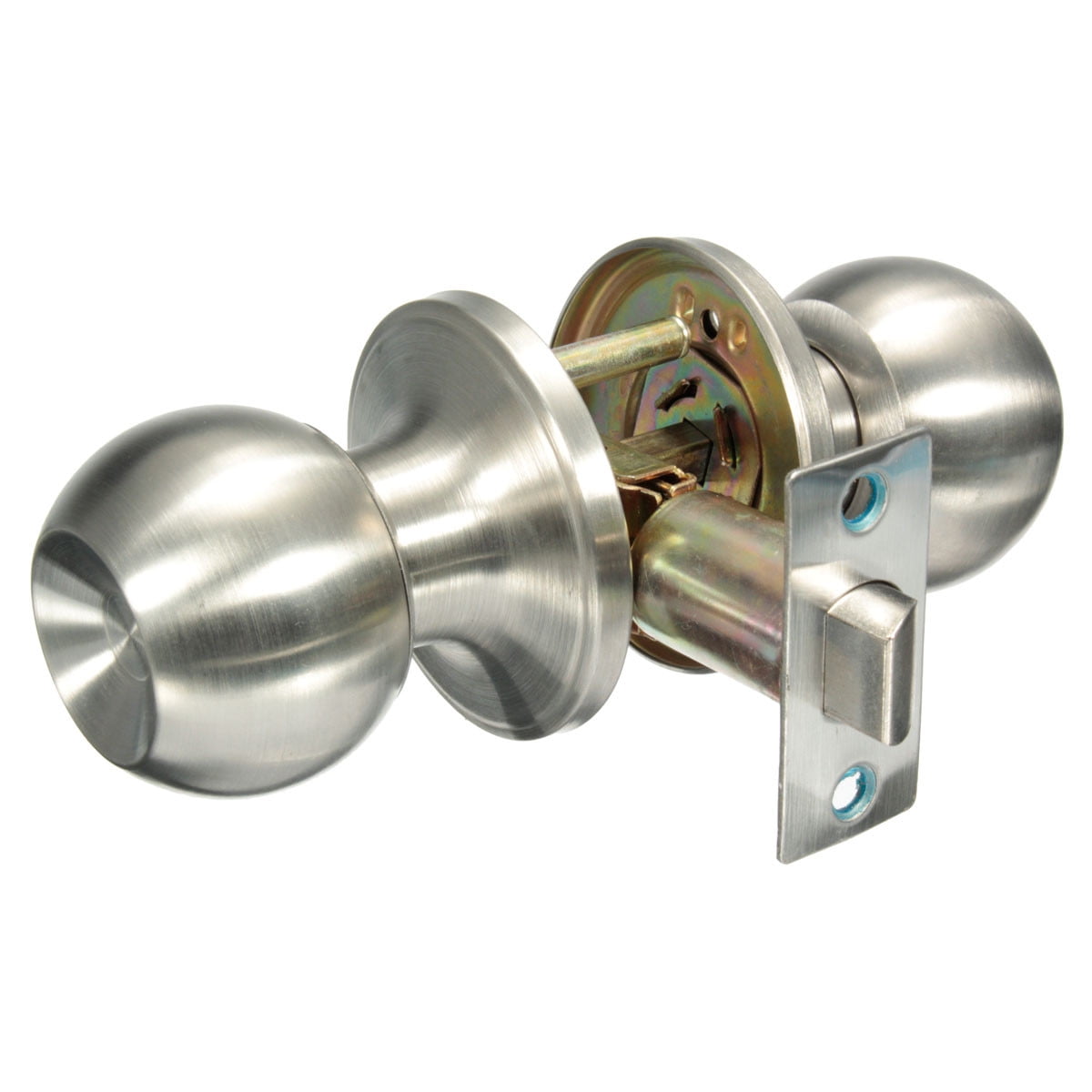 New Brushed Stainless Round Ball Door Knob Handle Passage Lock & Key