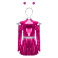 thumbnail image 4 of TiaoBug Women Metallic Alien Outfit Long Sleeve Front Zip Mock Neck Club Mini Dress with Alien Hair Hoop Hot Pink M, 4 of 7