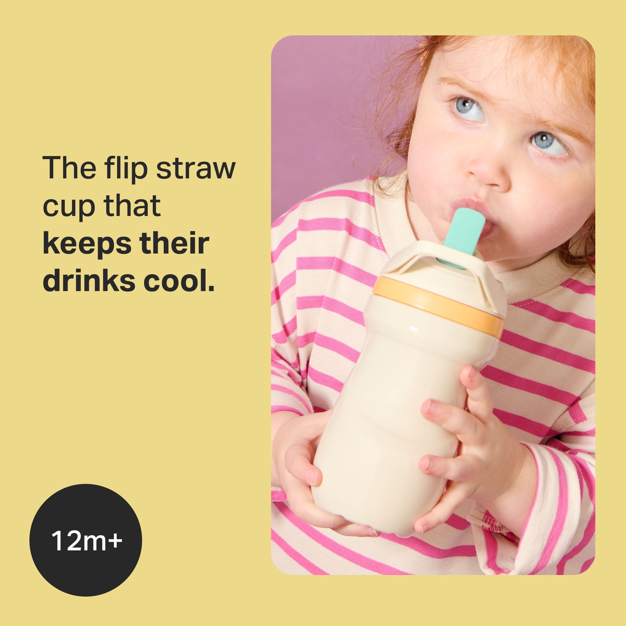 (2 pack) Tommee Tippee Insulated Toddler Sporty Straw Cup, 12m+, 9oz, Spill-Proof, Cream, 1 Pack