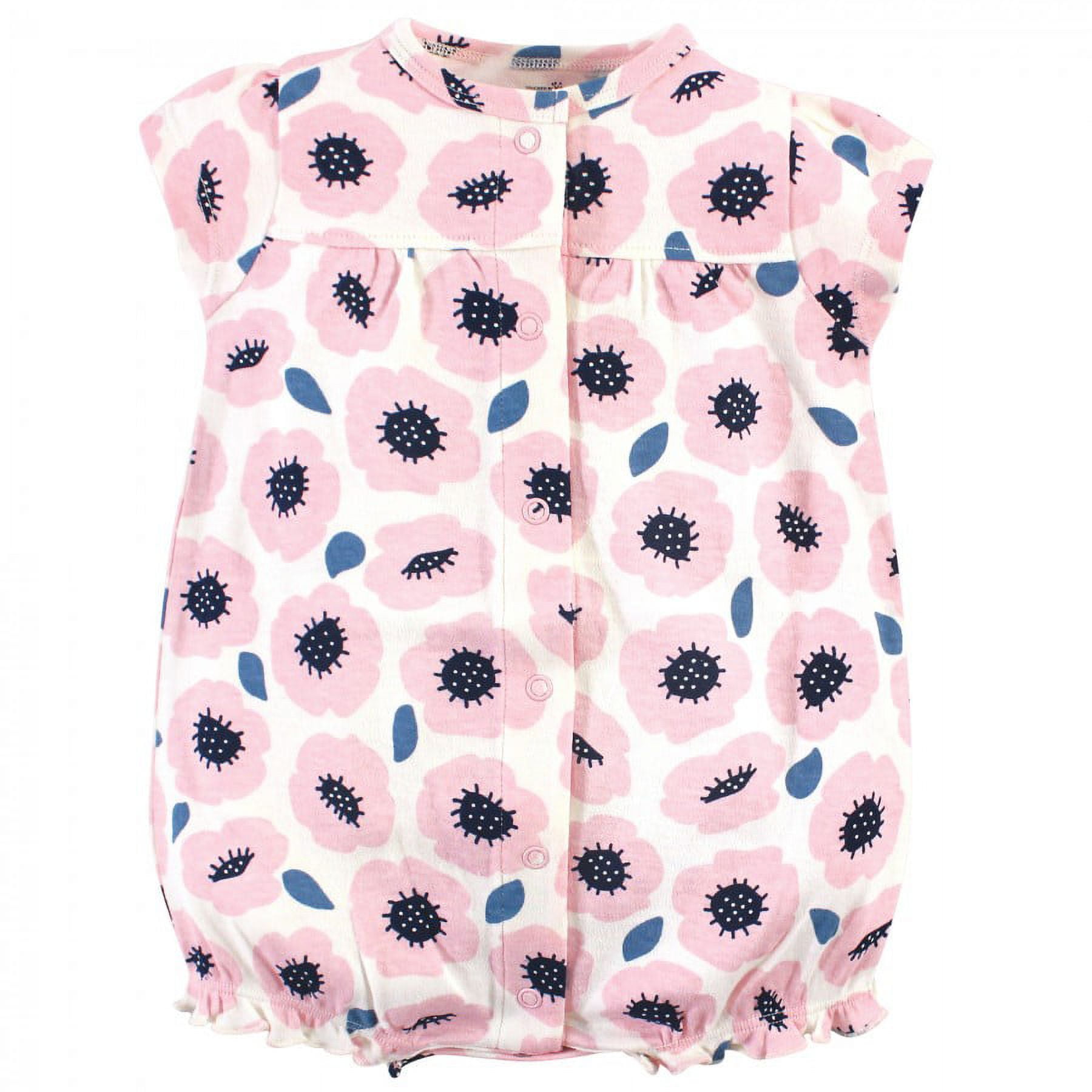 Touched by Nature Baby Girl Organic Cotton Rompers 3pk, Blossoms, 9-12 Months