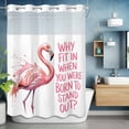 thumbnail image 2 of No Hook Shower Curtain with Snap in Liner, Pink Watercolor Tropical Flamingo Waterproof Fabric Bathroom Curtain Mesh Top Window, Animal and Quote on White Shower Curtains 72x84in, 2 of 9