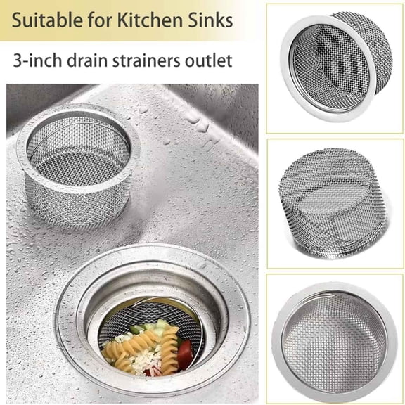 Kitchen Drain Strainer – 3 Inch Stainless Steel Mesh Sink Filter with Handle, Dishwasher Safe, Anti-Clog Basket for Kitchen Sinks, Collects Food Scraps, Utensils, Easy Clean Reusable Home Accessories