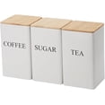 thumbnail image 1 of HUGFEGWE Sugar Container, Coffee Tea Sugar Container Set of 3 Iron Tea Coffee Sugar Canister Set with Bamboo Lid and Name Marker Simple Square Kitchen Canister Set for Coffee Tea Sugar CA919-161951, 1 of 7