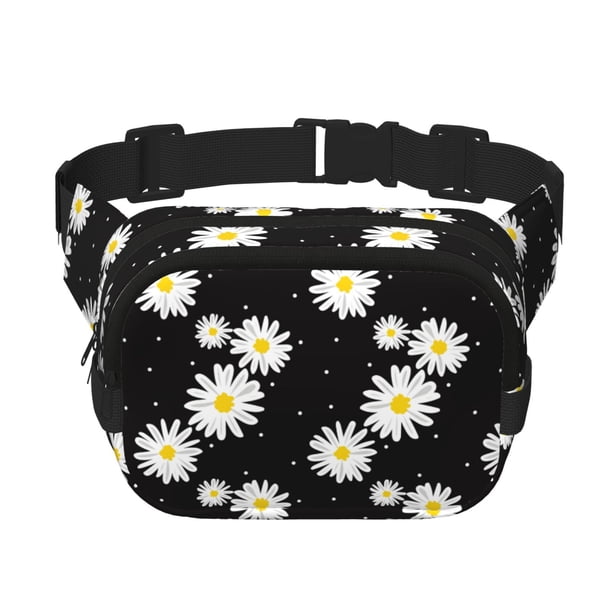 Fotbe Daisies Flowers Cangurera Cuadrada con Estampado de Doble Capa, Bolsa de Cintura Ajustable Mini para Hombres y Mujeres
