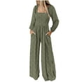 thumbnail image 2 of CaiJunJia Women's One Piece Jumpsuits Dressy Casual Long Sleeve Elastic Waist Pockets Wide Leg Long Pants Rompers, 2 of 5