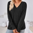 thumbnail image 2 of WREESH Womens Fashion Fleece Tunic Tops Solid Color V-Neck Button Loose Long Sleeve T-Shirt Pullover Black, 2 of 5