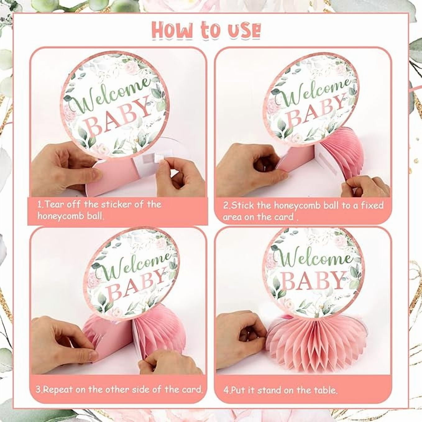 Sage Green and Pink Baby Shower Decorations for Girl - 8pcs Floral Honeycomb Centerpieces, Blush Pink Floral Baby Shower Table Decor, Greenery Botanical Its a Girl Party Decorations