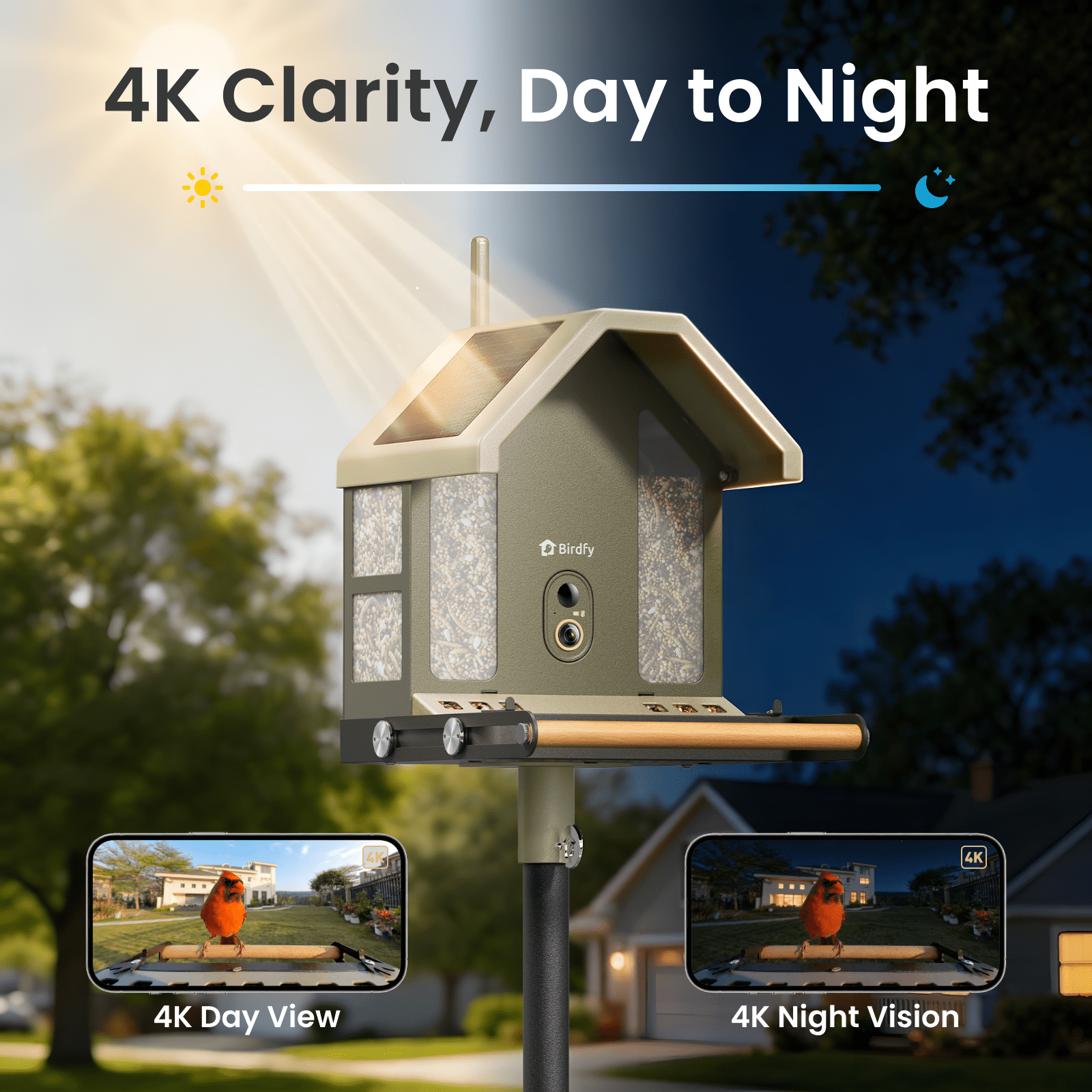 Birdfy Smart Bird Feeder with Camera, 4K Ultra HD, AI Bird Identification, Dual-Band WiFi (2.4G/5G), Color & IR Night Vision, Bluetooth Pairing, Ideal Bird Lover Gift