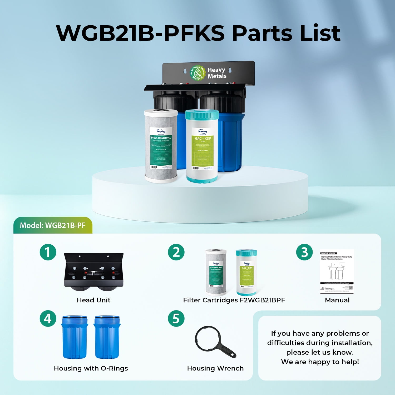 iSpring  WGB21B-PFKS Whole House Water Filter System, SGS-Tested to Reduce Up to 99% PFAS, 2-Stage Filtration Removes Sediment, Heavy Metals, Chlorine, Chemical, Taste & Odor,10” x 4.5” Filters,