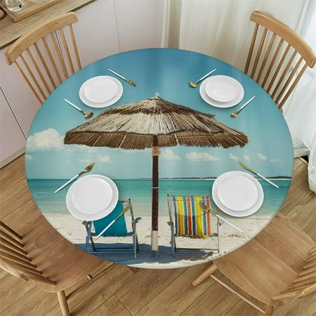 

Orinice Beach Chairs Umbrella Round Table Cover Stain Resistant Washable Indoor Outdoor Tablecloth Kitchen Dining Wedding Parties Table Cloth 100% Polyester Fiber 38-42