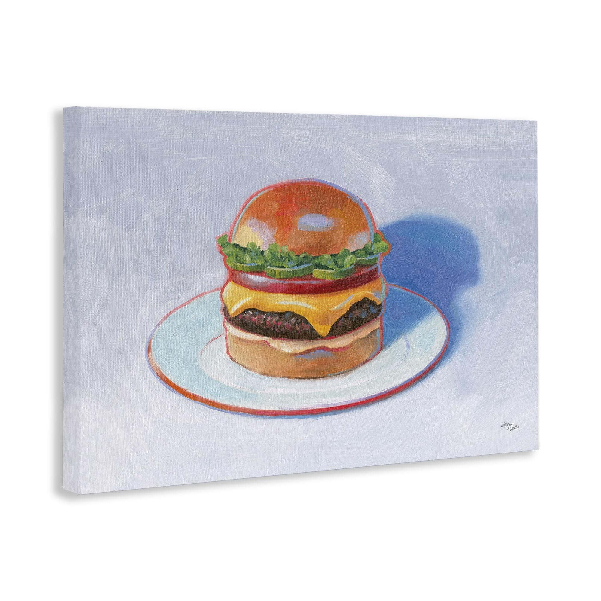 Stupell Industries Burger on Plate Food & Beverage Painting Wrapped Canvas Art Print Wall Art, 30 x 20