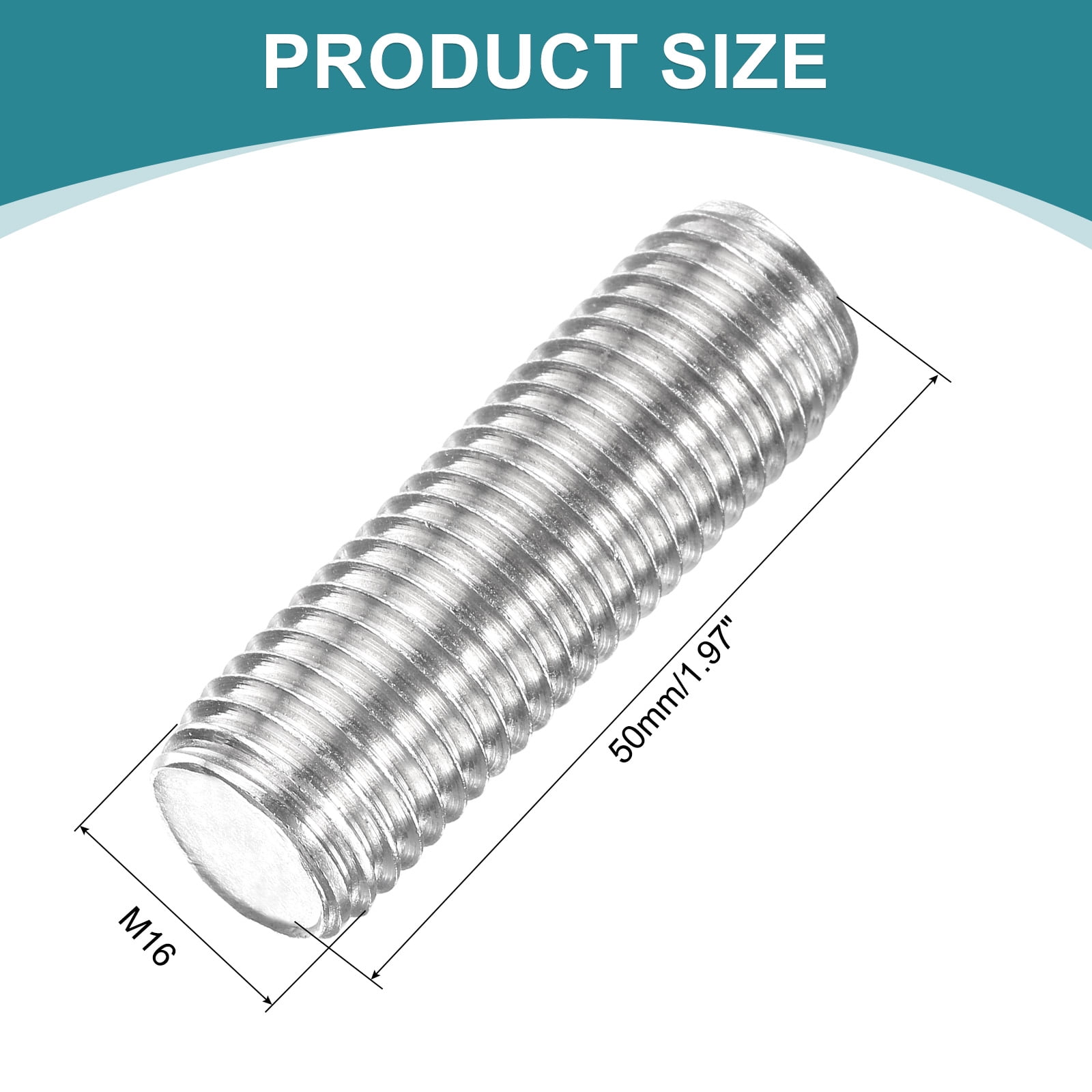 4 Pack Fully Threaded Rod, M16 x 50mm 201 Stainless Steel Right Hand Threads Rods with Nuts and Flat Washer