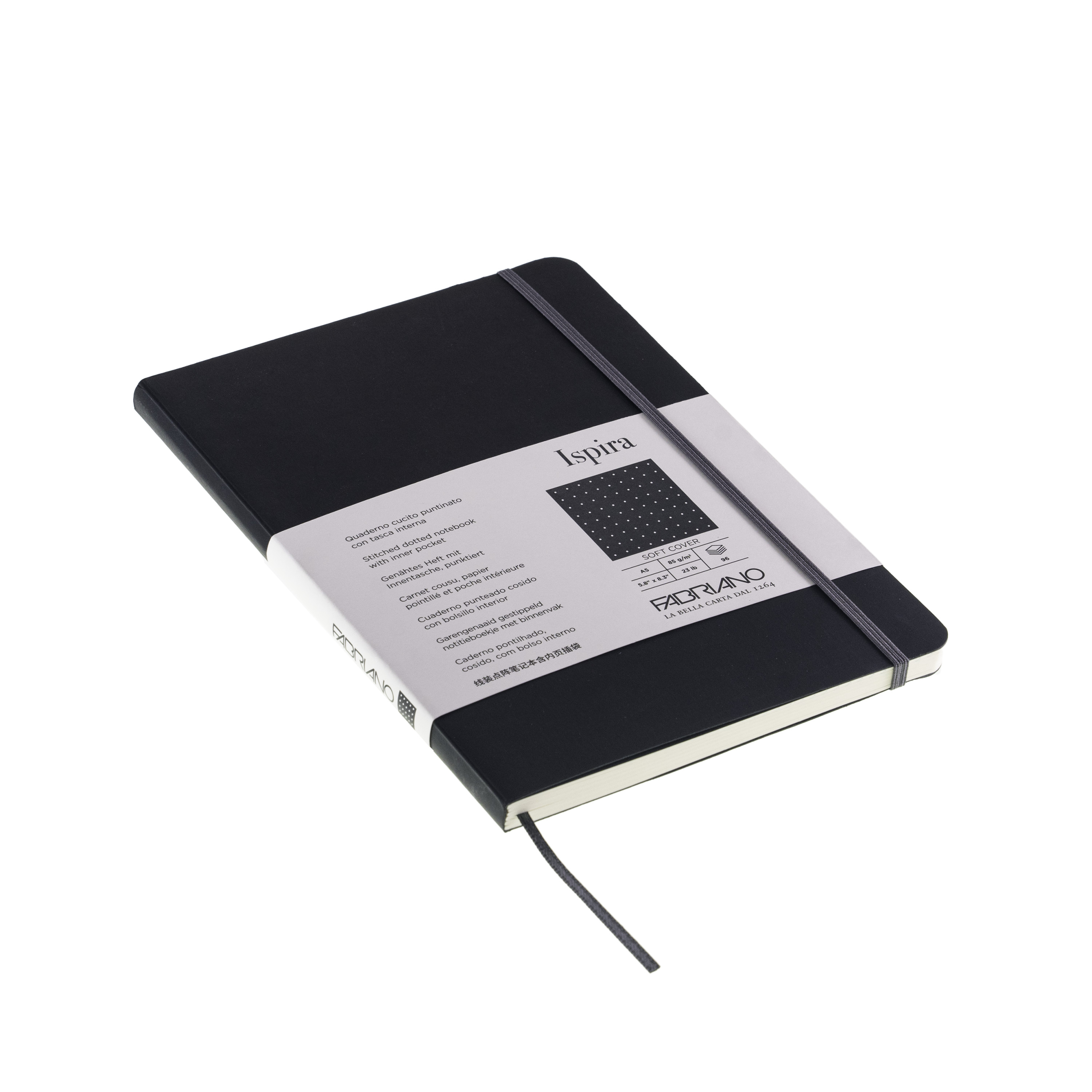 Fabriano Ispira Soft-Cover Notebook, 5.8" x 8.3", A5, Dotted, Black