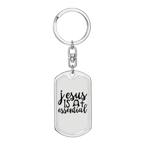 Jesus Is Essential Christian Stainless Steel or 18k Gold Premium Swivel Dog Tag Keychain