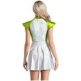 thumbnail image 3 of YiZYiF Womens Halloween Alien Cosplay Costume Metallic Shiny Cap Sleeve A-line Dress Rave Outfits Green L, 3 of 7