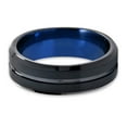 thumbnail image 2 of Tungsten Wedding Band Ring 4mm for Men Women Black Blue Beveled Edge Brushed Lifetime Guarantee, 2 of 4