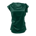 thumbnail image 4 of Oiangi Womens Satin Short Sleeve Tops Knot Boat Neck Draped Front Shirts Ruched Fitted Elegant Top Green M, 4 of 6