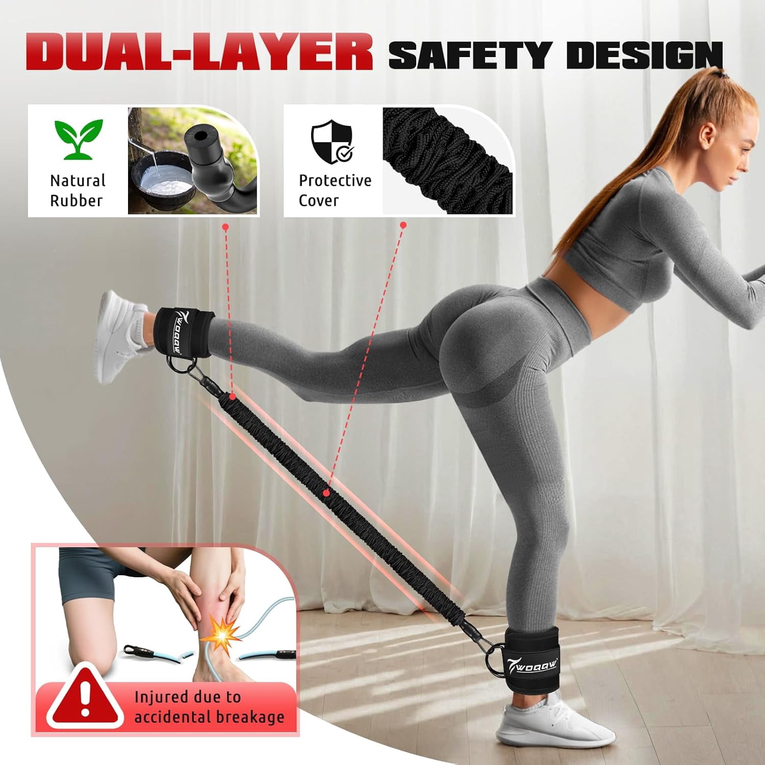 JJEAN-Ankle Resistance Bands with Cuffs, Leg and Glutes Workout Equipment, Resistance Bands with Ankle Straps for Cable Machine Kickbacks, Booty Workouts, Lower Body Exercises - Home Gym Exercise Equ