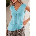 thumbnail image 6 of Women's Mist Blue Knit Sweater Vest – V Neck Button Down Sleeveless Top with Pockets, XL, 6 of 6