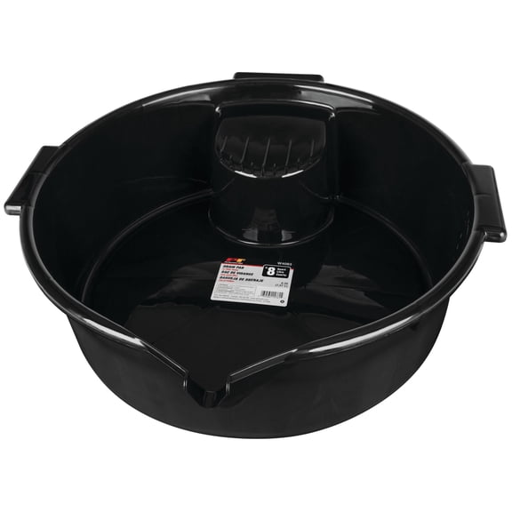 Performance Tool W4083 8 Qt. Drain Pan w/ Filter Holder - Oil Change, ATF, Coolant Catch, Oil Filter Tray, Chemical-Resistant, Auto Repair Catch Pan, Black