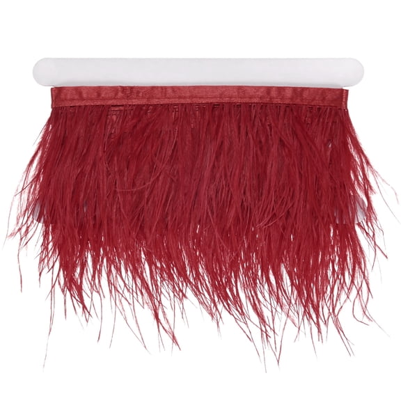 Uxcell Ostrich Feather Trim Fringe, 2 Yards 3-4" Natural Fluffy Feather Trim for Crafting [Wine Red]