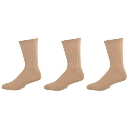 Classic Girl Boy Beater - Sierra Socks Unisex Big Boys Girls Classic Dress Uniform Ribed 3 Pair Pack Crew Socks K263 3007 (Sock Size S, Shoe Size 9-1, KHAKI)