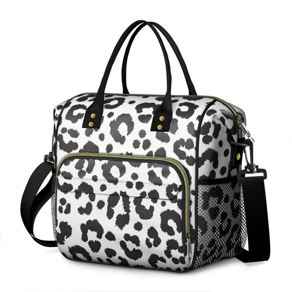 White and Black Of Leopard Print Womens Lunch Box for Work,Insulated Large Lunch Bag for Tween and Teen,Loncheras Para Mujer,Leakproof Adult Lunch Bag for Work,Beach,Travel,Picnic,Camping