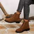thumbnail image 4 of Lovzfmll Ankle Boots for Women, Mid Heel Boots Round Toe Lace Up, Chunky Low Heel Military Motorcycle Boots Casual Fall Brown Boots, 4 of 9