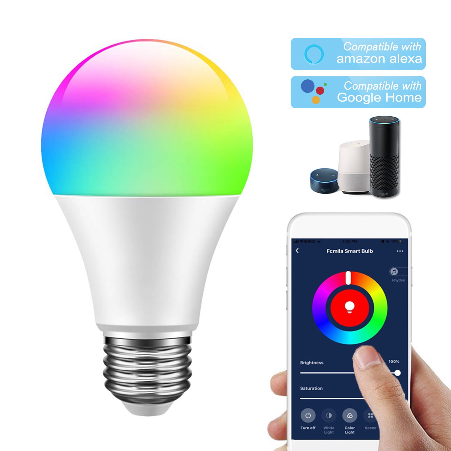 APP WiFi Wireless Smart LED Glühbirne Dimmbare RGB Lampe Für Alexa Google Home